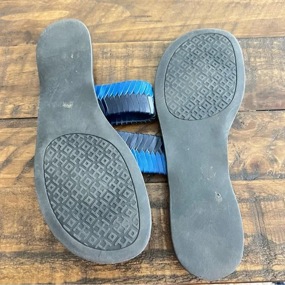 Tory Burch Neptune Baltic Blue Bi-Color Woven Flat Sandal - Picture 4 of 5